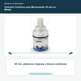 Cartucho Cerámico para Monomando 35 mm en Blíster - 35 mm, plásticos vírgenes y discos cerámicos