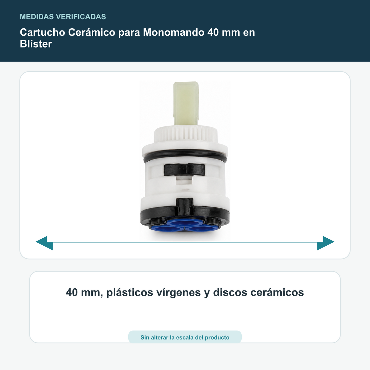 Cartucho Cerámico para Monomando 40 mm en Blíster - 40 mm, plásticos vírgenes y discos cerámicos