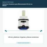 Cartucho Cerámico para Monomando 40 mm en Blíster - 40 mm, plásticos vírgenes y discos cerámicos