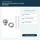 Botonera Dual para Sanitario con Varillas Recortables - Una botonera, dos varillas recortables y un anillo cromado