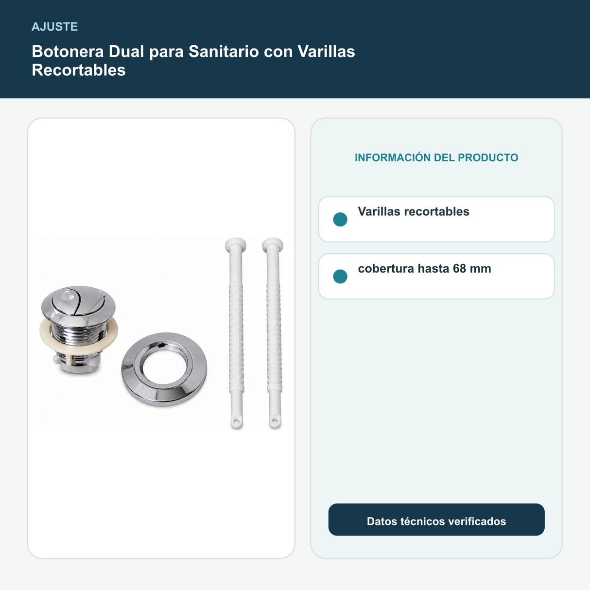 Botonera Dual para Sanitario con Varillas Recortables - Varillas recortables y cobertura hasta 68 mm