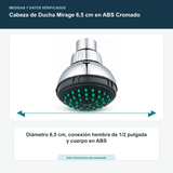 Cabeza de Ducha Mirage 6,5 cm en ABS Cromado - Diámetro 6,5 cm, conexión hembra de 1/2 pulgada y cuerpo en ABS