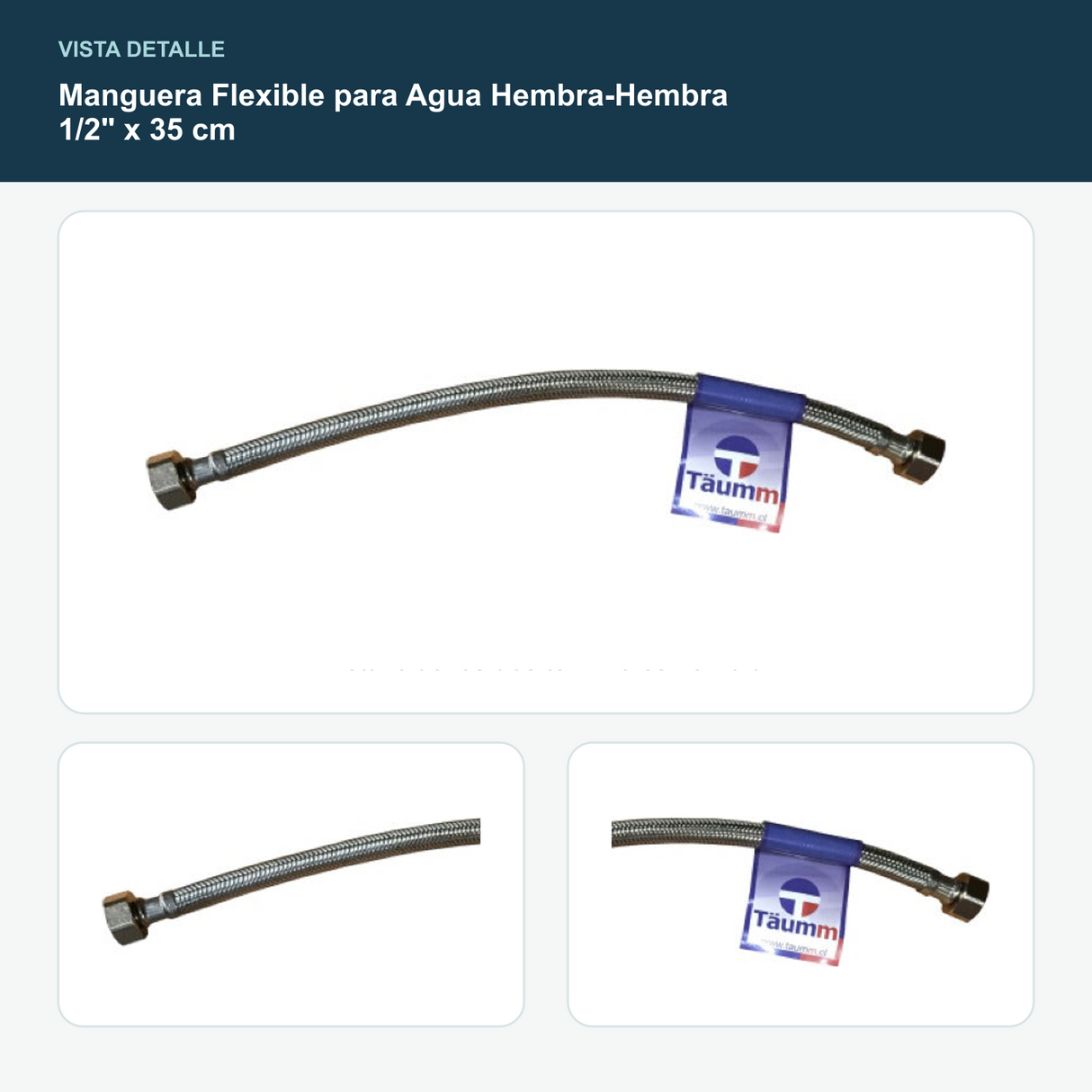 Manguera Flexible para Agua Hembra-Hembra 1/2" x 35 cm - Detalle de los dos terminales hembra