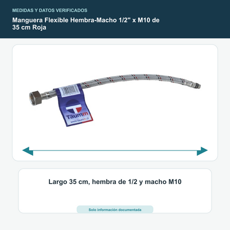 Manguera Flexible Hembra-Macho 1/2" x M10 de 35 cm Roja