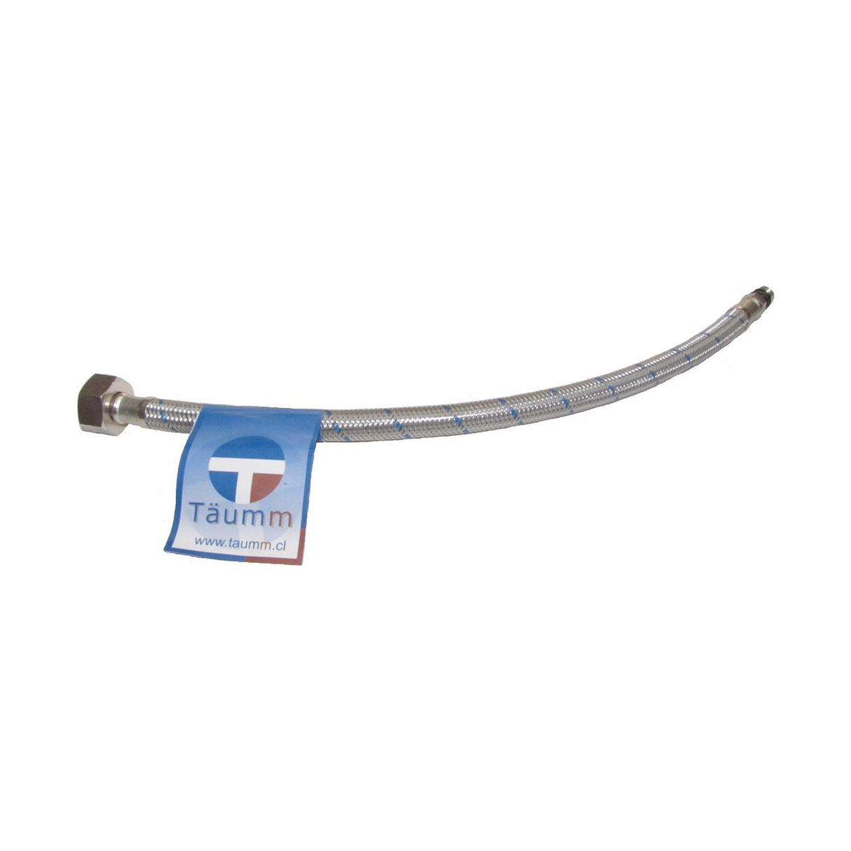 Manguera Flexible Hembra-Macho 1/2" x M10 de 35 cm Azul - Producto exacto completo sobre fondo blanco, sin recorte