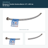 Manguera Flexible Hembra-Macho 1/2" x M10 de 35 cm Azul - Detalle de terminal hembra de 1/2 y macho M10 con identificación azul