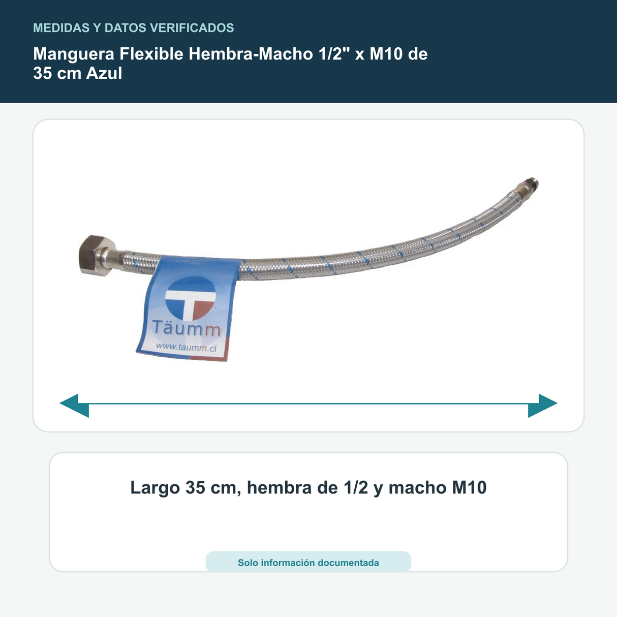 Manguera Flexible Hembra-Macho 1/2" x M10 de 35 cm Azul - Largo 35 cm, hembra de 1/2 y macho M10