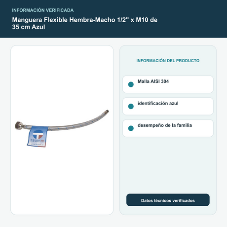 Manguera Flexible Hembra-Macho 1/2" x M10 de 35 cm Azul