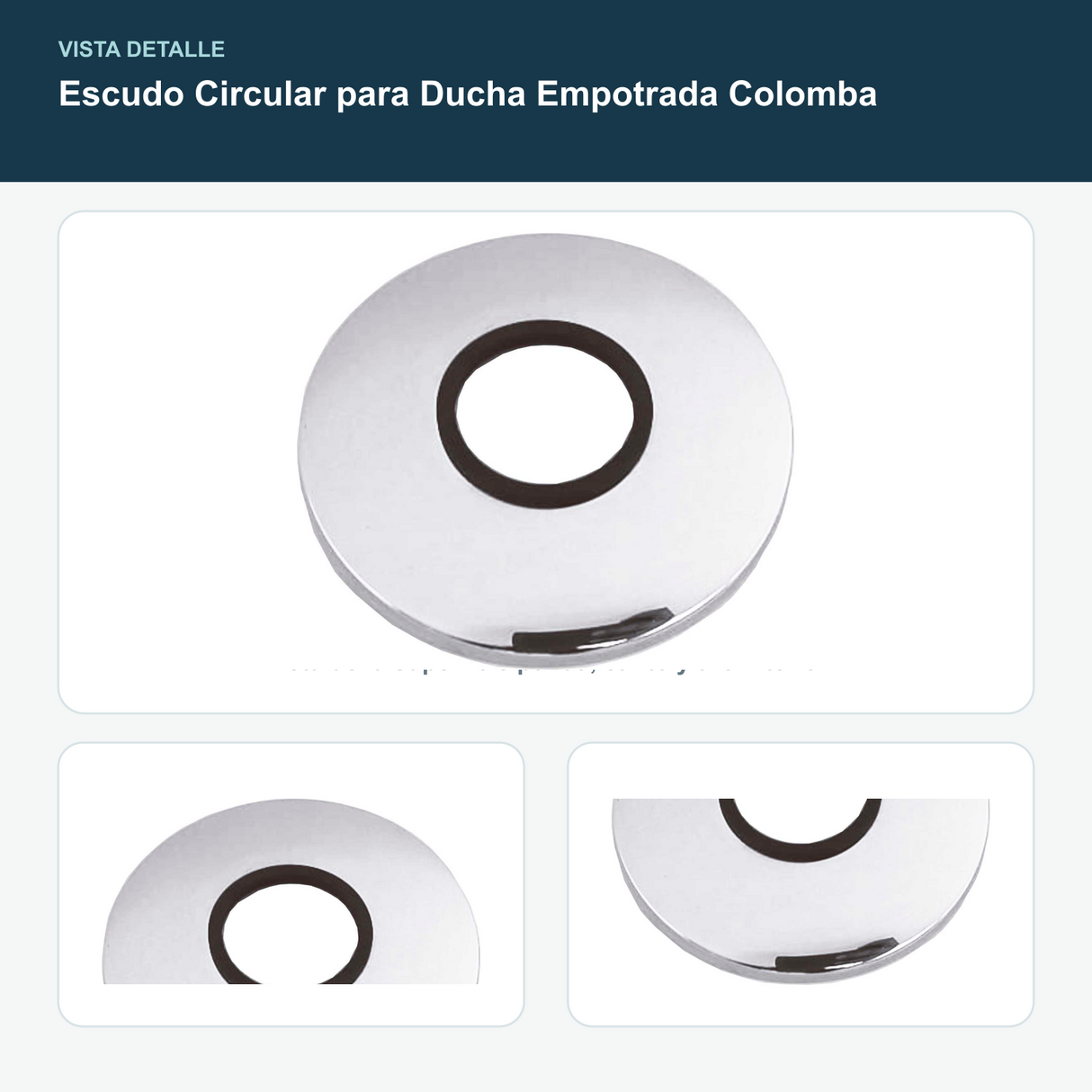 Escudo Circular para Ducha Empotrada Colomba - Vista de la superficie pulida, canto y aro interior