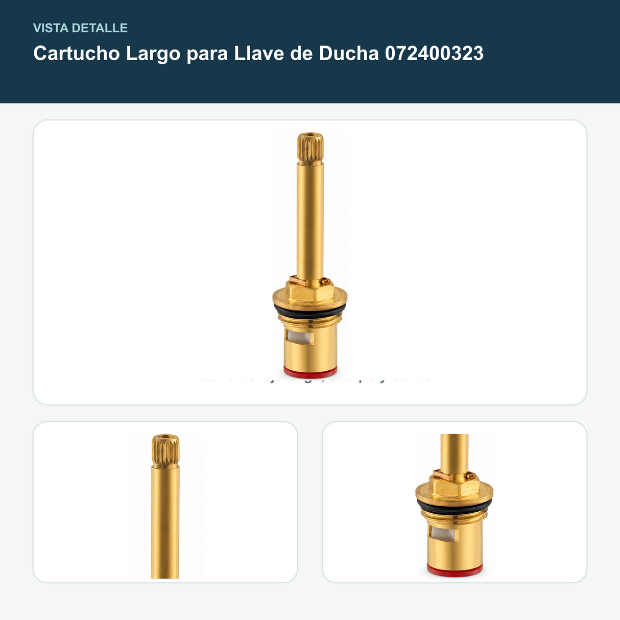 Cartucho Largo para Llave de Ducha 072400323 - Detalle del eje largo, cuerpo y sellos