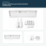 Bisagra Soft-Close para Asiento Sanitario Colomba Soft - Vista del conjunto de bisagra y pasadores