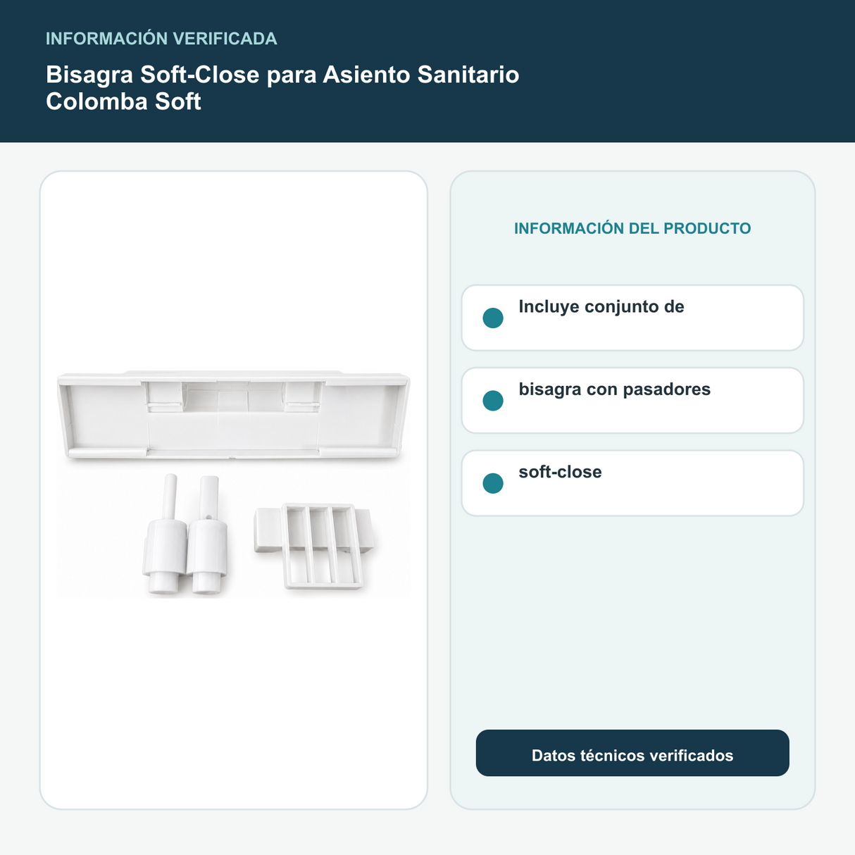 Bisagra Soft-Close para Asiento Sanitario Colomba Soft - Incluye conjunto de bisagra con pasadores soft-close
