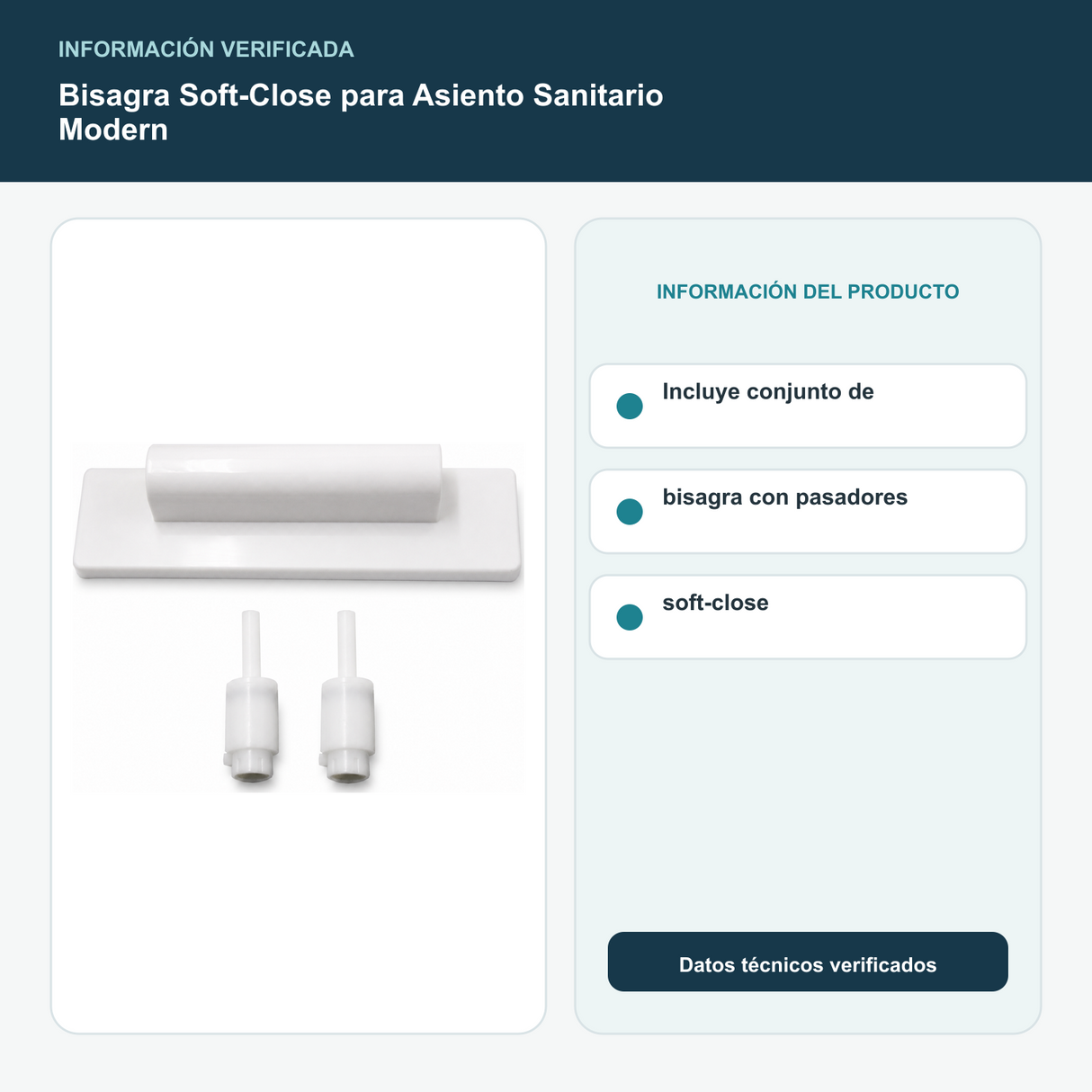 Bisagra Soft-Close para Asiento Sanitario Modern - Incluye conjunto de bisagra con pasadores soft-close