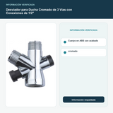 Desviador para Ducha Cromado de 3 Vías con Conexiones de 1/2" - Cuerpo en ABS con acabado cromado