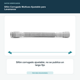 Sifón Corrugado Multiuso Ajustable para Lavamanos - Sifón corrugado ajustable; no se publica un largo fijo