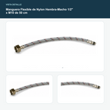 Manguera Flexible de Nylon Hembra-Macho 1/2" x M10 de 50 cm - Detalle de terminal hembra de 1/2 y terminal macho M10