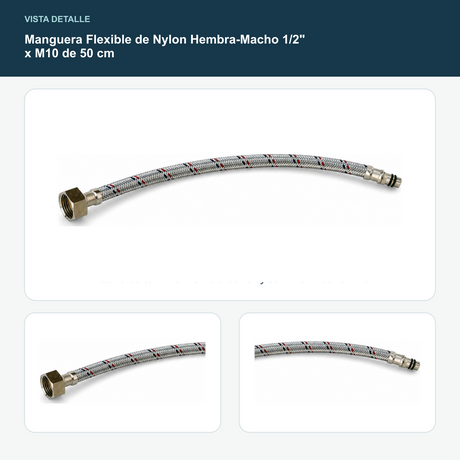 Manguera Flexible de Nylon Hembra-Macho 1/2" x M10 de 50 cm