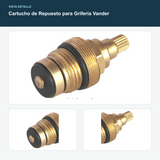 Cartucho de Repuesto para Grifería Vander - Detalle del cuerpo, eje, base y sellos visibles