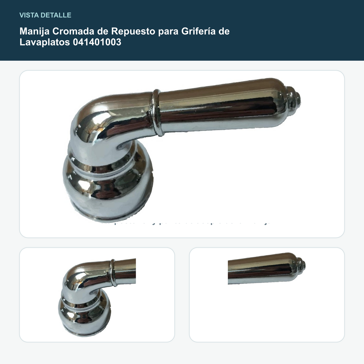 Manija Cromada de Repuesto para Grifería de Lavaplatos 041401003 - Vista posterior y punto de acople de la manija