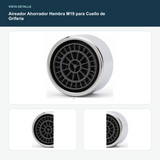 Aireador Ahorrador Hembra M19 para Cuello de Grifería - Detalle del aireador y de su camisa metálica lisa