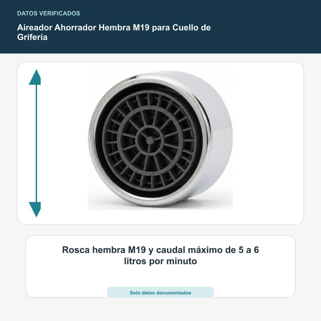 Aireador Ahorrador Hembra M19 para Cuello de Grifería - Rosca hembra M19 y caudal máximo de 5 a 6 litros por minuto