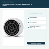 Aireador Ahorrador Hembra M19 para Cuello de Grifería - Camisa metálica, interior plástico y presentación original en blíster doble