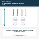 Kit de Anclaje para Sanitario con Pernos de 70 mm - Pernos 70 mm, chazos 50 mm, tapas 35 x 22 mm y arandelas de 31,5 mm