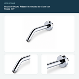 Brazo de Ducha Plástico Cromado de 15 cm con Rosca 1/2" - Largo 15 cm