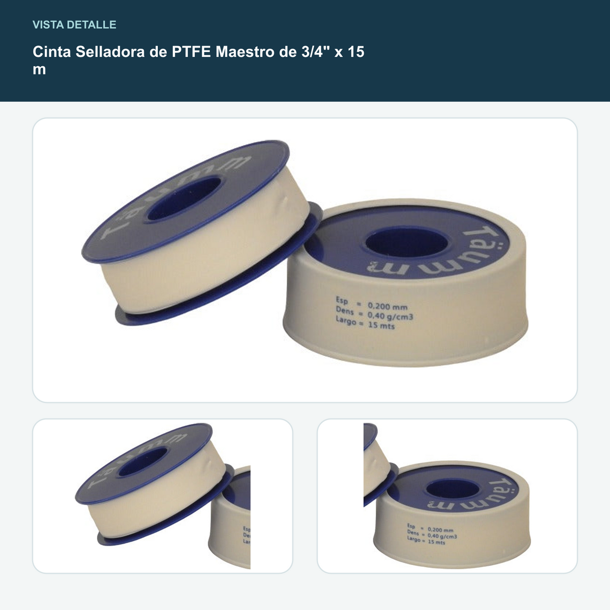 Cinta Selladora de PTFE Maestro de 3/4" x 15 m - Ancho 3/4"; largo 15 m