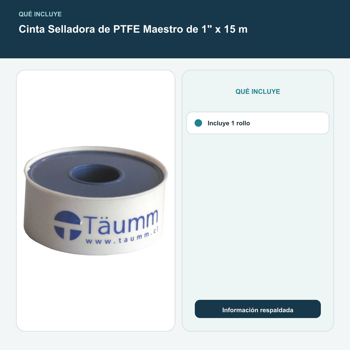 Cinta Selladora de PTFE Maestro de 1" x 15 m - Incluye 1 rollo