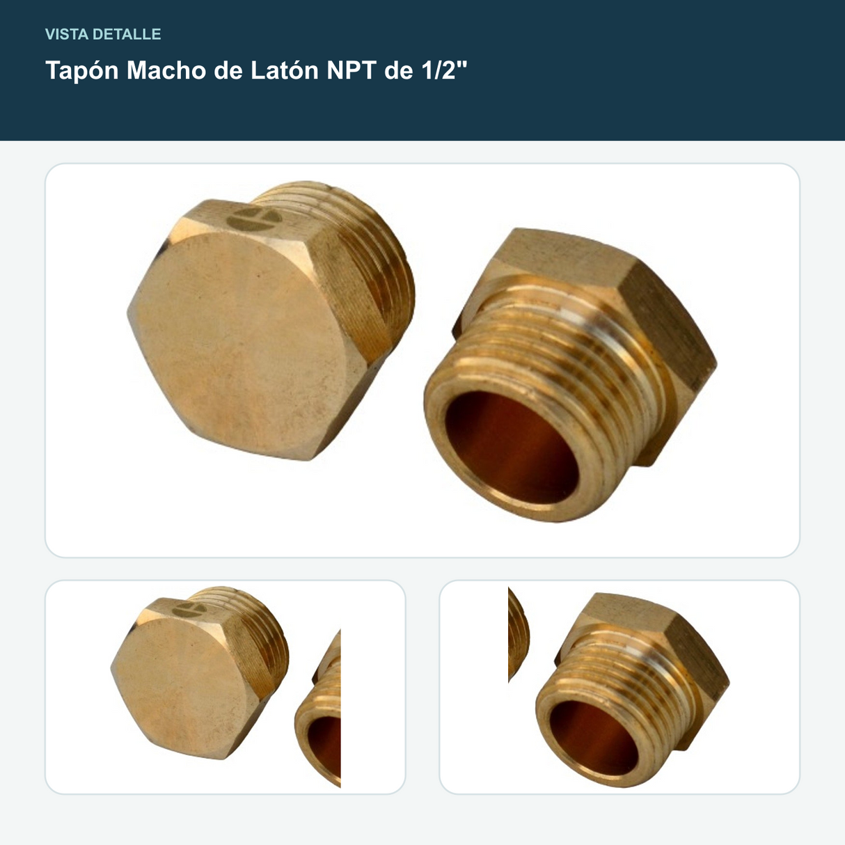 Tapón Macho de Latón NPT de 1/2" - Tapón macho NPT de 1/2"
