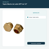Tapón Macho de Latón NPT de 1/2" - Incluye 1 tapón macho