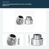 Conector para Monomando de 35 mm con Salida Macho 1/2" - Compatibilidad nominal 35 mm y salida macho 1/2"