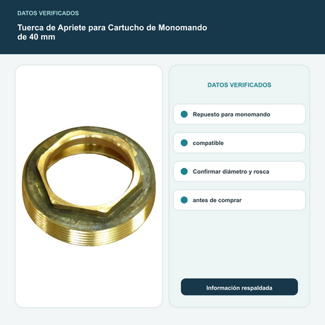 Tuerca de Apriete para Cartucho de Monomando de 40 mm