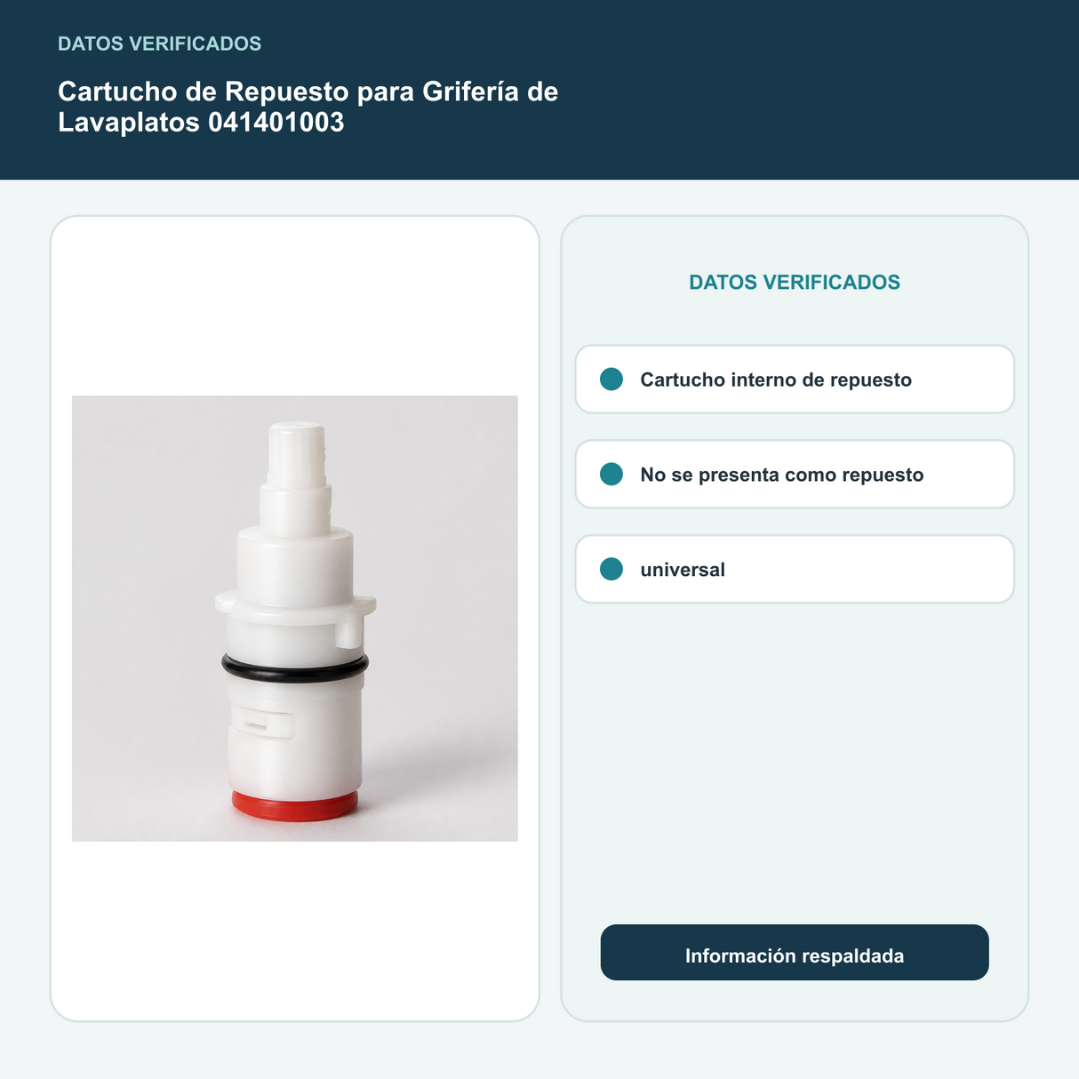 Cartucho de Repuesto para Grifería de Lavaplatos 041401003 - Cartucho interno de repuesto. No se presenta como repuesto universal