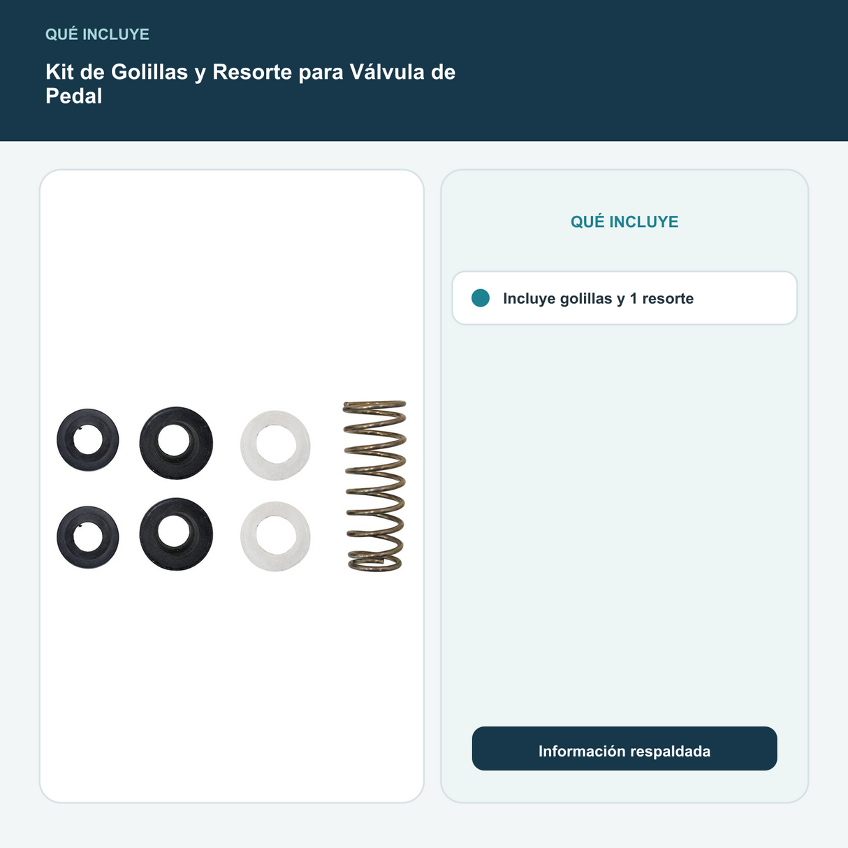 Kit de Golillas y Resorte para Válvula de Pedal - Incluye golillas y 1 resorte