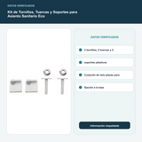 Kit de Tornillos, Tuercas y Soportes para Asiento Sanitario Eco - 2 tornillos, 2 tuercas y 2 soportes plásticos. Conjunto de seis piezas para fijación a la taza