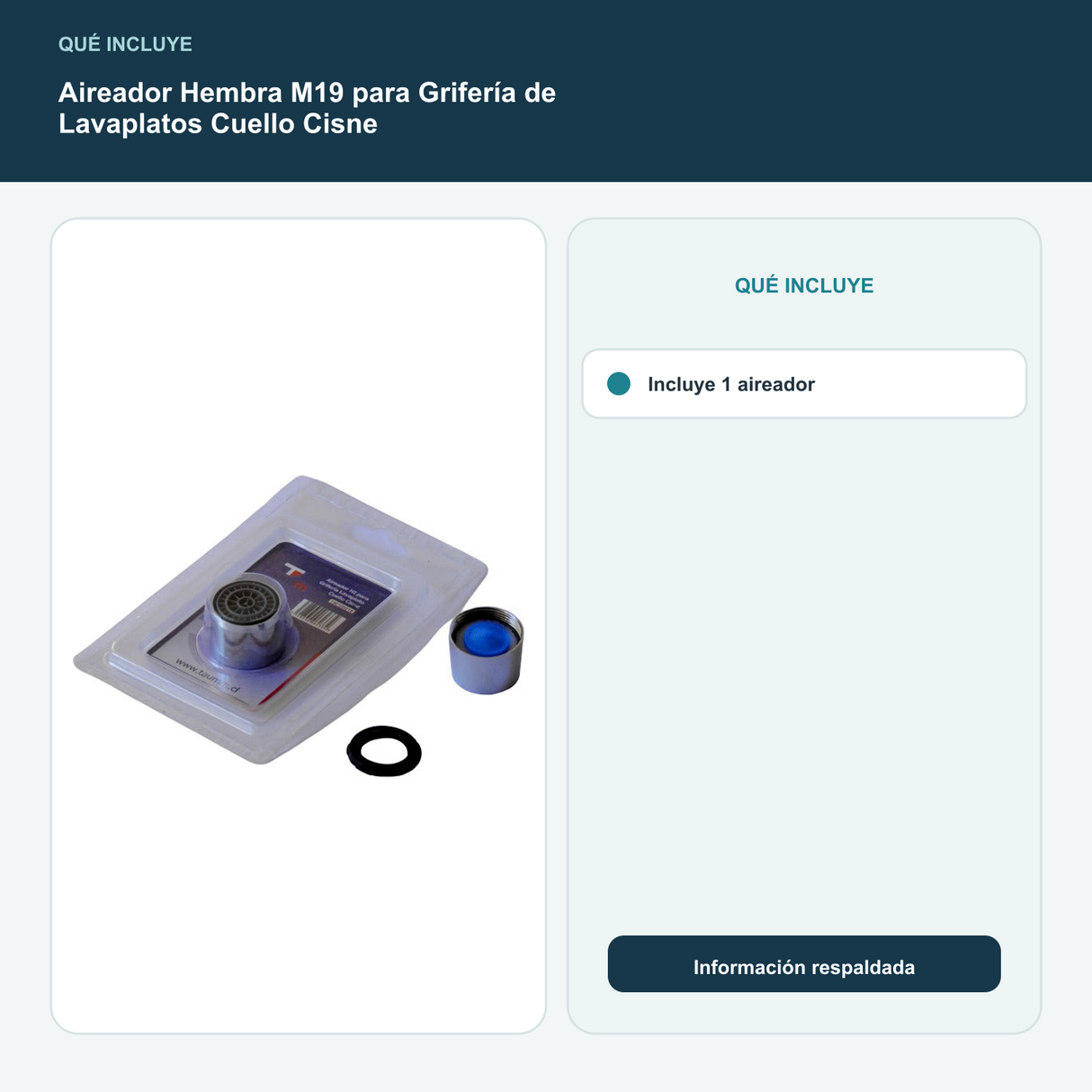 Aireador Hembra M19 para Grifería de Lavaplatos Cuello Cisne - Incluye 1 aireador