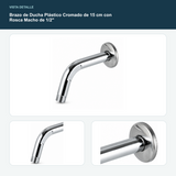 Brazo de Ducha Plástico Cromado de 15 cm con Rosca Macho de 1/2" - Largo 15 cm y rosca macho 1/2"