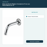 Brazo de Ducha Plástico Cromado de 15 cm con Rosca Macho de 1/2" - Incluye 1 brazo de ducha