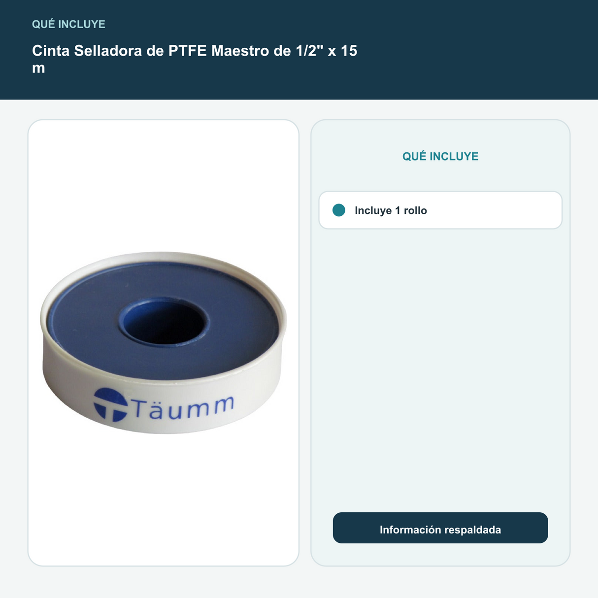 Cinta Selladora de PTFE Maestro de 1/2" x 15 m - Incluye 1 rollo