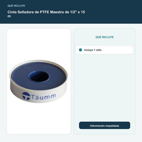 Cinta Selladora de PTFE Maestro de 1/2" x 15 m
