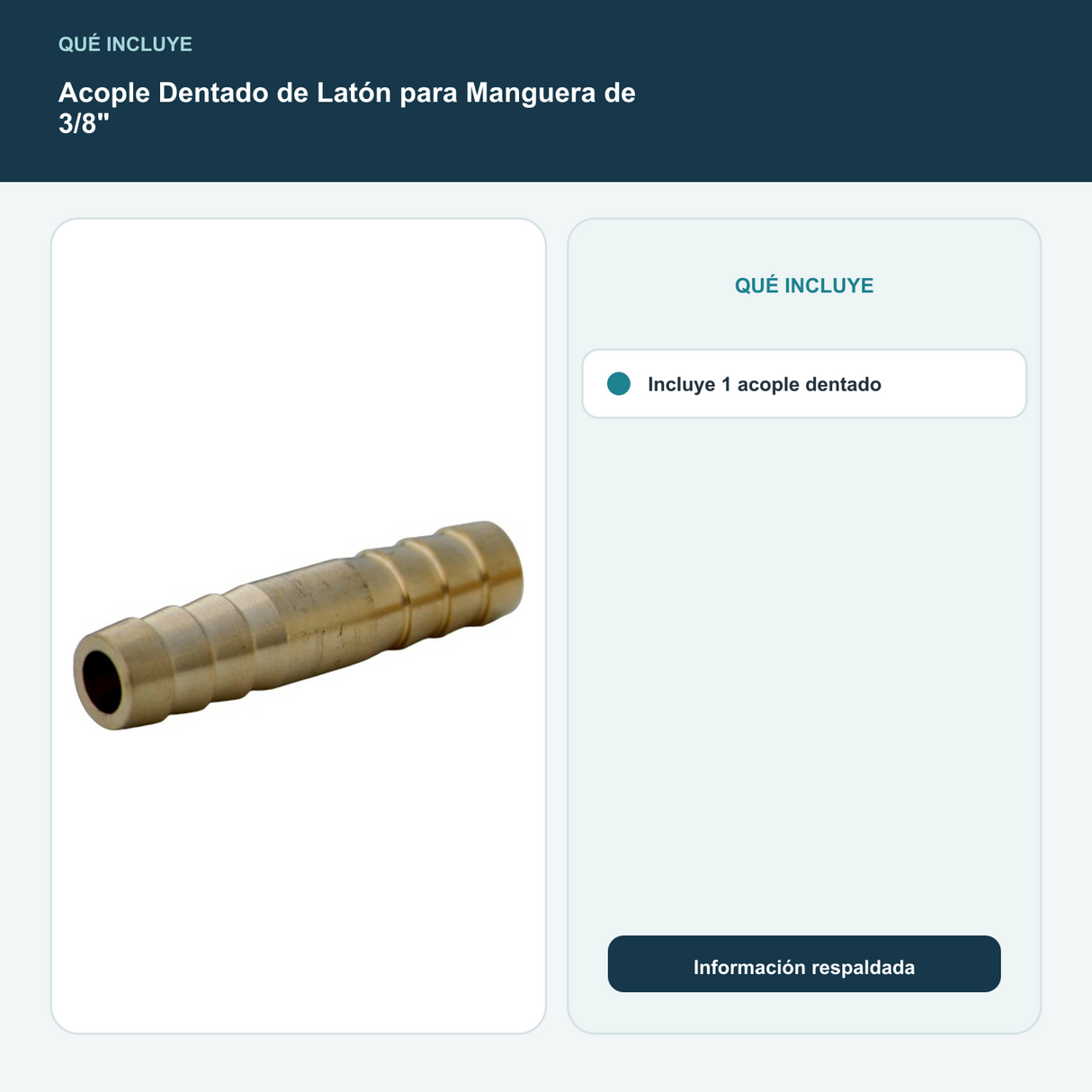 Acople Dentado de Latón para Manguera de 3/8" - Incluye 1 acople dentado