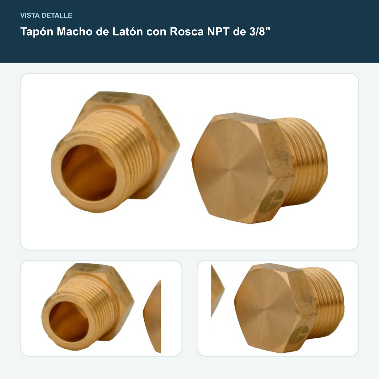Tapón Macho de Latón con Rosca NPT de 3/8" - Rosca macho NPT de 3/8"