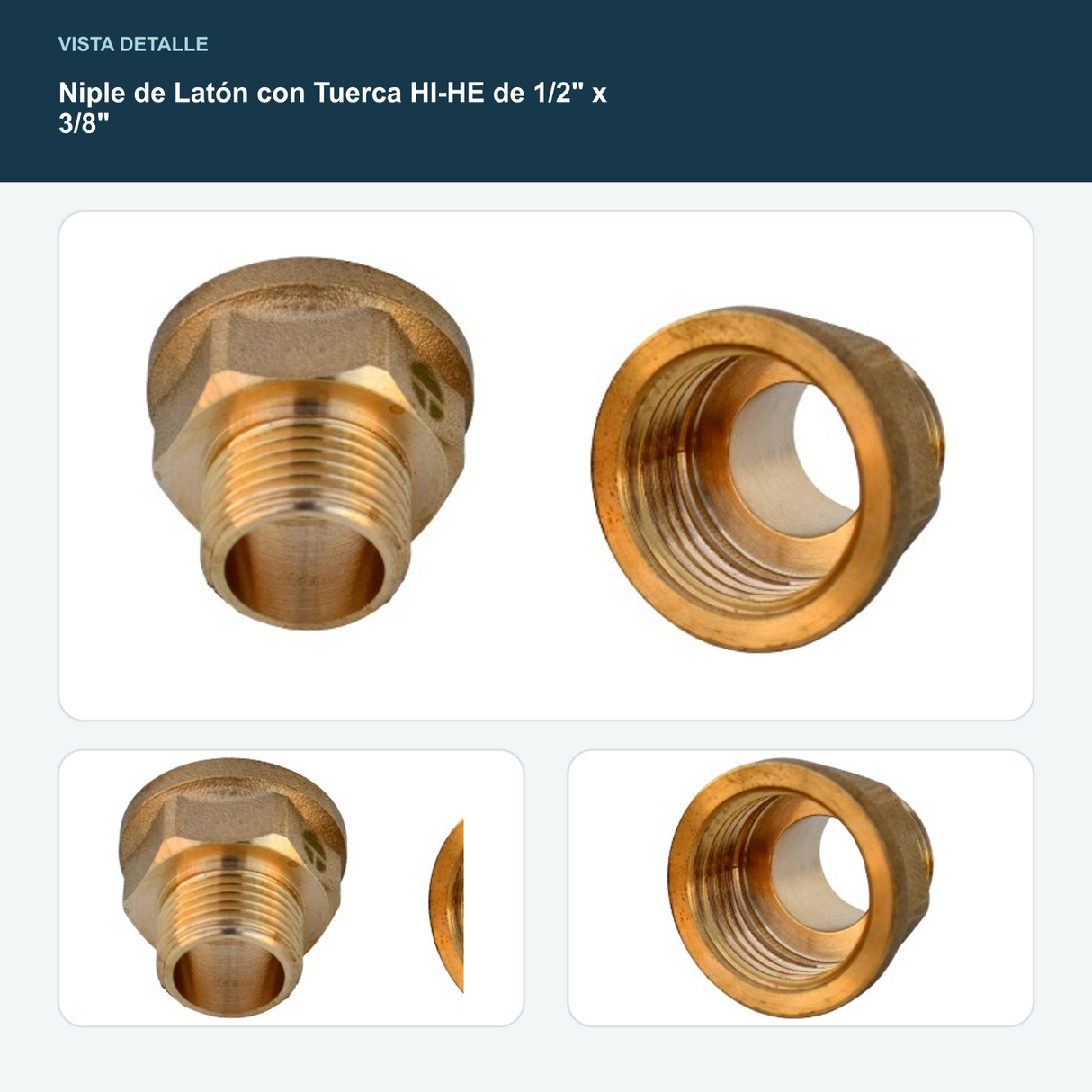 Niple de Latón con Tuerca HI-HE de 1/2" x 3/8" - HI-HE 1/2" x 3/8"