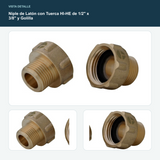 Niple de Latón con Tuerca HI-HE de 1/2" x 3/8" y Golilla - HI-HE 1/2" x 3/8" con golilla