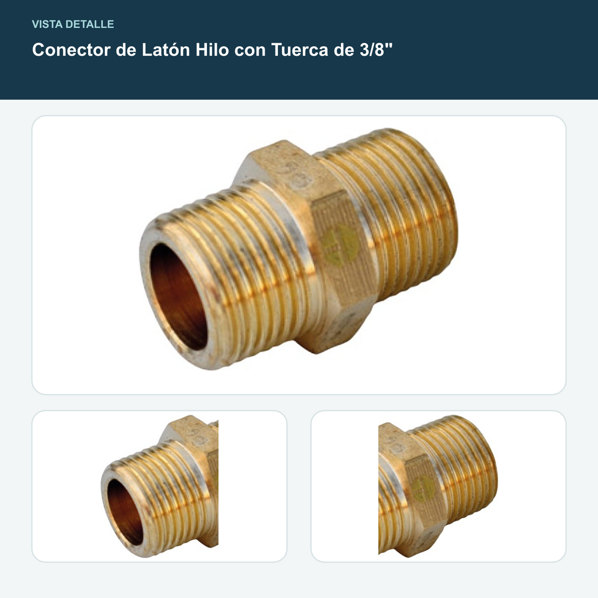 Conector de Latón Hilo con Tuerca de 3/8" - Conexión nominal de 3/8" con tuerca
