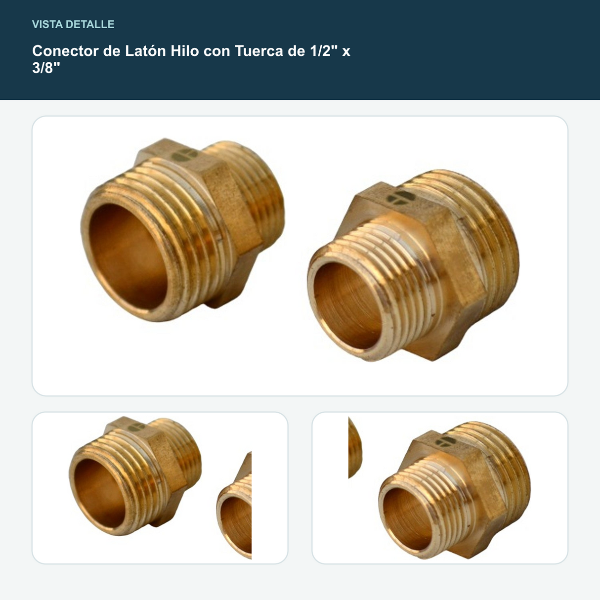 Conector de Latón Hilo con Tuerca de 1/2" x 3/8" - Conexiones 1/2" x 3/8" con tuerca