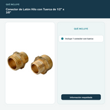 Conector de Latón Hilo con Tuerca de 1/2" x 3/8" - Incluye 1 conector con tuerca