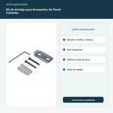 Kit de Anclaje para Accesorios de Pared Colomba - Soporte, tornillos, chazos y llave hexagonal. Verificar el tipo de muro antes de instalar